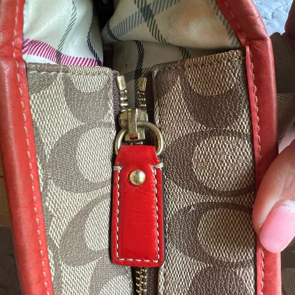 Coach Signature Monogram Orange and Tan Patent Leather Tote Shoulder Bag Y2K - Picture 13 of 13